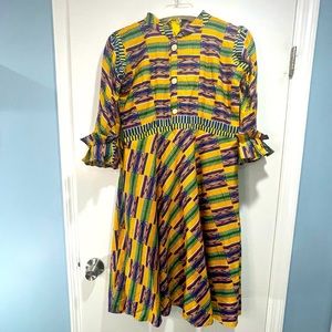 Kente African Print dress with matching head tie. Size S / M